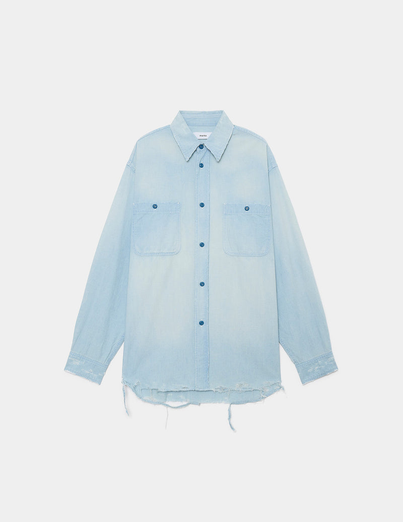 M24B-03SH01C ORGANIC COTTON CHAMBRAY DAMAGE SHIRT