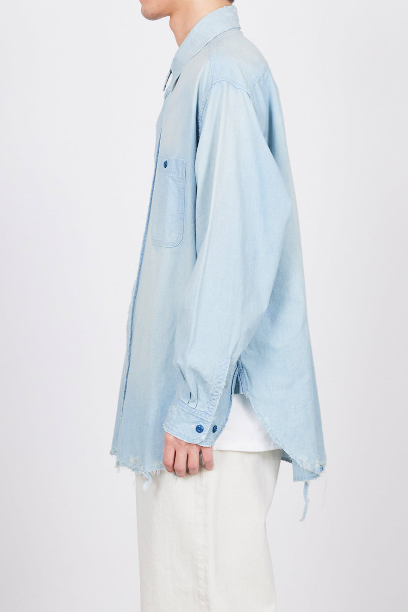 M24B-03SH01C ORGANIC COTTON CHAMBRAY DAMAGE SHIRT