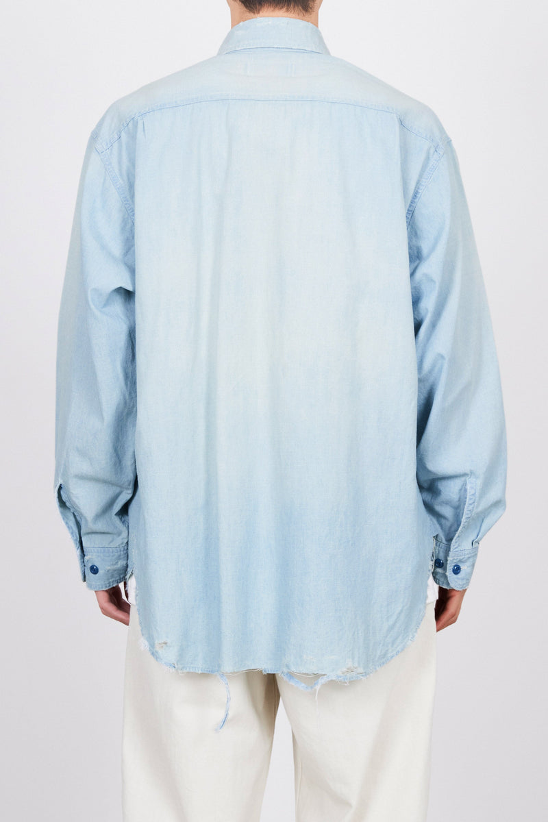 M24B-03SH01C ORGANIC COTTON CHAMBRAY DAMAGE SHIRT