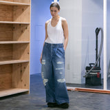 MBL-DMPT RIPPED DENIM TUCK WIDE PANTS