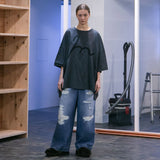 MBL-DMPT RIPPED DENIM TUCK WIDE PANTS