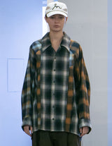 WM07-SH242071 OMBRE CHECK COTTON SHAGGY RAGLAN OVERSIZE SHIRT