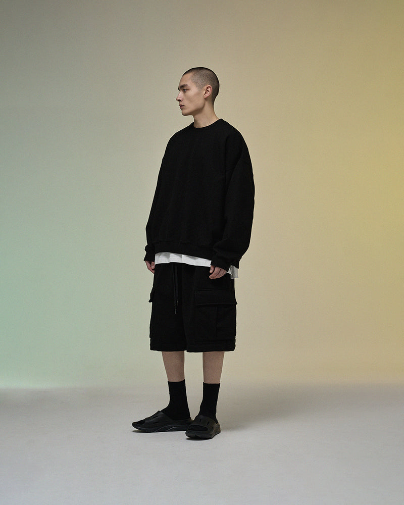 PMF024-02SW06 OVER MIL SWEAT SHORTS (BLACK)